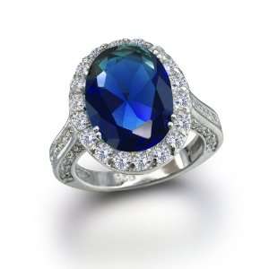   Pave Oval CZ Royal Sapphire Color Engagement Ring   Size 11 Jewelry