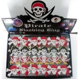  Flashing Rubber Pirate Skull Rings   24 Piece Display 