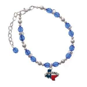  Texas   Dallas Blue Czech Glass Beaded Charm Bracelet 