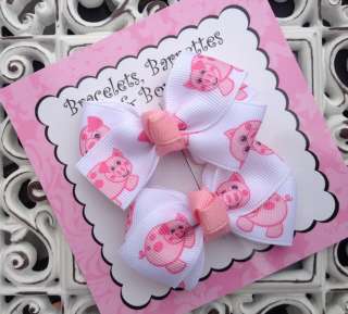 Cute Pink Pig Small Hair Bows Set of Two Toddler Girl  
