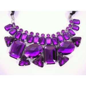  Crystal Bib Necklace Amethyst Purple Jewel Gem Statement Jewelry