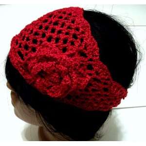  Handmade Knit Headwrap Knit Headband (rose red 