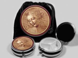 Woman Fine Art Leonardo da Vinci Pocket Mirror Pill Box Case Pouch 