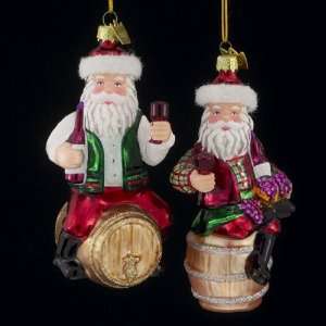  Pack of 8 Noble Gems Santas on Wine Barrels Glass 
