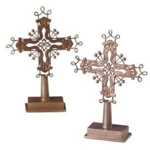 Pack of 4 Metalic Gold and Silver Open Frame Table Top Crosses  