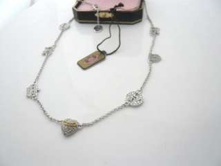 Auth Juicy Couture Silver Pave Heart Cherry Bow Crown Necklace $58 