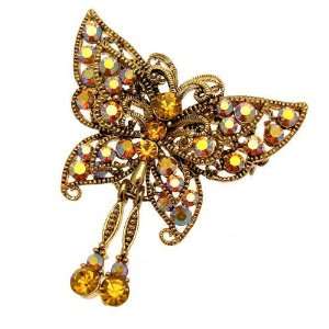  Acosta   Topaz Crystal Golden   Butterfly Brooch   Gift 