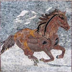   28x28 Running Horse Mosaic Wall Or Floor Art Tile