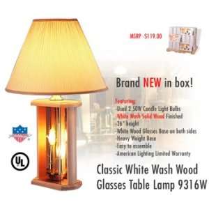   9316W Classic White Wash Wood Glasses Table Lamp