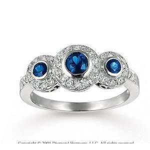    14k White Gold Blue Sapphire Diamond Three Stone Ring Jewelry