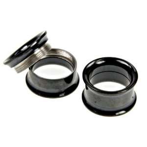  THREADED FLESH TUNNEL BLACK PLUG 1/2   Sold As A Pair Jewelry