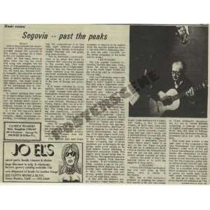  Andres Segovia 1970 Newspaper Aritcle Review