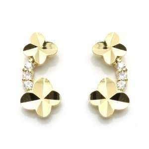 14K Yellow Gold Plated Palm Tree CZ Stud Screw Back Earrings For 