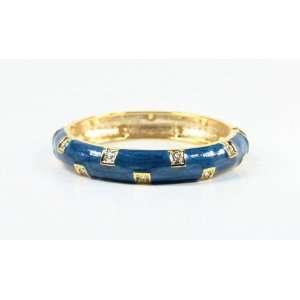 Fashion Hinged Bracelet Gold   Blue / Clear Stones; 1/2 Inch High and 