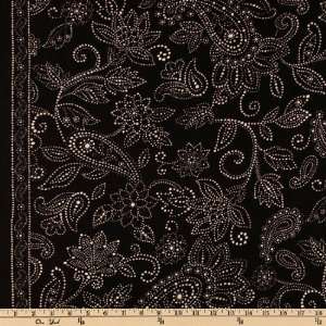  52 Wide Rayon Challis Dotted Paisley Border Black/Ivory 