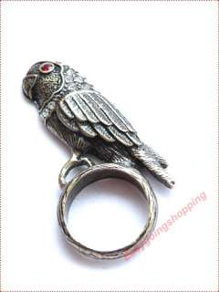 Retro copper parrot with red crystals eyes ring size 7  