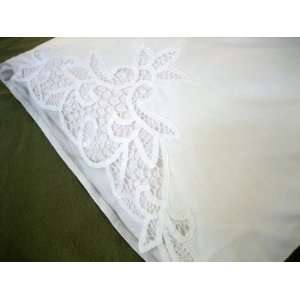  Pair of White Cotton Battenburg Lace Pillowcases