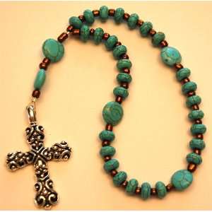   Beads Beautiful Turquoise Beads and Silver Cross 