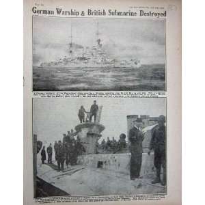  1915 WW1 Ship German Battleship British Submarine E15 