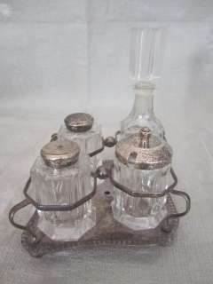 D5 Czechoslovakia Crystal Shaker Condiment Caddy Set  