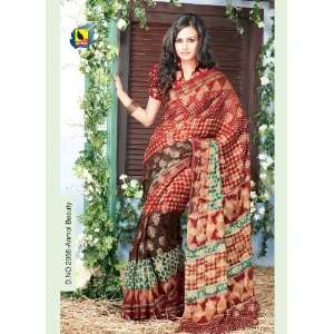   Party Wear Saree /Sari with Golden & Blok Print 