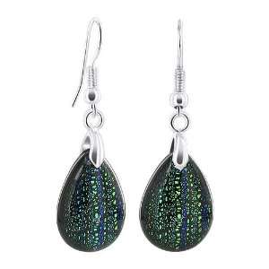   Green & Blue Multi Color Dichroic Glass Fish Hook Earrings Jewelry