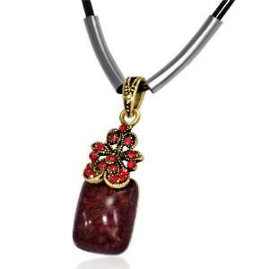Fashion Scarlet Square Charm Red Crystals Butterfly Flower Black Chain 