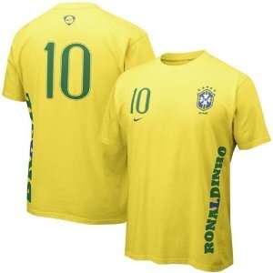 Nike Brazil #10 Ronaldinho Gold Player Euro T shirt  