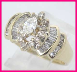 14k Marquise Round & Baguette Diamond Wedding Ring 1.03  