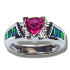  .14 ct 6mm Trillion Inlaid Created Opal Ladies Ring 