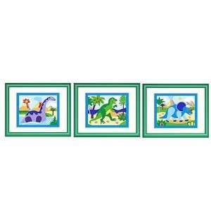 Olive Kids FH DINO 308 Dark Green Dinosaurland Framed Print   Set of 3