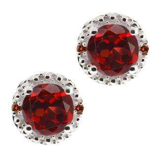   Ct Round Red Garnet and Cognac Red Diamond Argentium Silver Earrings