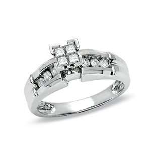 Gordons Jewelers Quad Princess Cut Diamond Ring in 14K White Gold 3/8 
