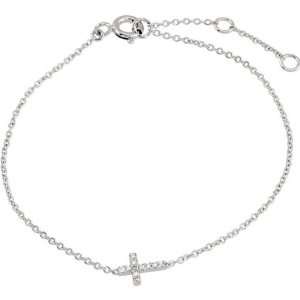  R48043 14K White 07.00 Inch Youth Diamond Cross Bracelet 
