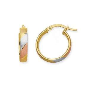  CleverEves 14K Gold Tri Color 15mm Euro Hoop Earring 