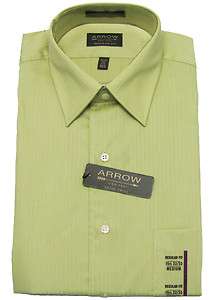 ARROW Mens Satin Twill Green Stripe Dress Shirt Regular Fit NWT $38 