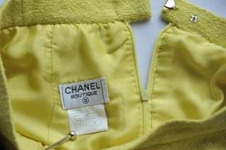 CHANEL BOUTIQUE CHARTREUSE Nubby Knit Jacket Cropped Coat Blazer+Skirt 