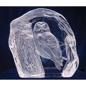  Intaglio Engraved Grey Owl Sculpture