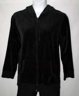 New Carole Hochman Jacket Fleece Zip Front Hoodie Black Thermal Trim 