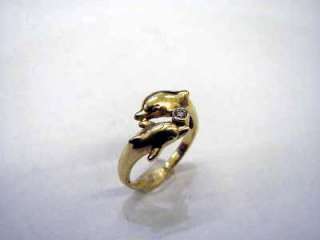 14K Yellow Gold Na Hoku Swimming Dolphins Solitaire Diamond Ring Size 