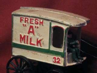 Vintage Cast Iron Horse Fresh A Milk 32 Carriage Cart Wagon Truck 