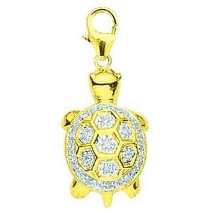  14K Gold 1/10ct HIJ Diamond Turtle Spring Ring Charm Arts 