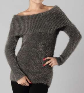 MM APPAREL Sexy Grey Ultra Soft Cozy Long Sleeve Off Shoulder Sweater 