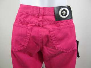   pair of new with tags versace hot pink straight leg jeans pants in a