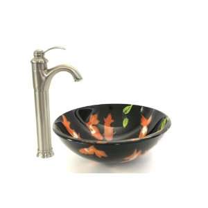 16 1/2 Double Layer Black Gold Fish Glass Vessel Sink Combo with 14 