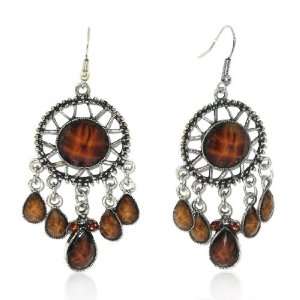  Ladies Silver Hollow Out Agate Charm Hook Dangle Earrings 