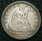 1873 S ARROWS LIBERTY SEATED QUARTER   VERY FINE   VF