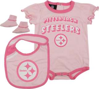 Pittsburgh Steelers Newborn Pink Creeper, Bib, and Bootie Set  