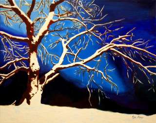   OIL PAINTING by Ezi   Lonely Tree in the Snow on a cold night  
