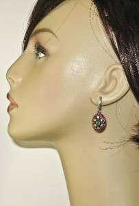 Art Deco 1.02ctw Emerald, Ruby & White Sapphire Rose Gold/925 Earrings 
